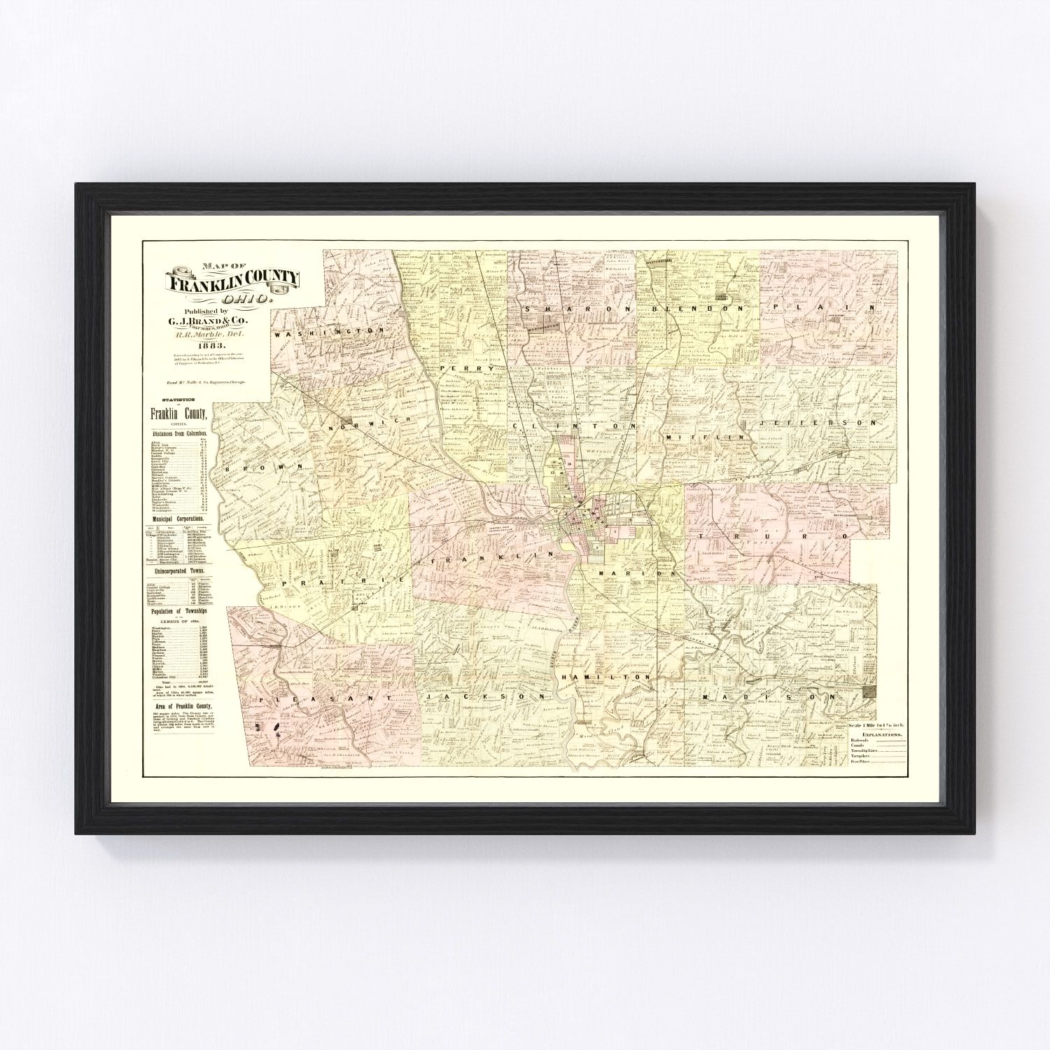 vintage map of Franklin County, Ohio, 1883