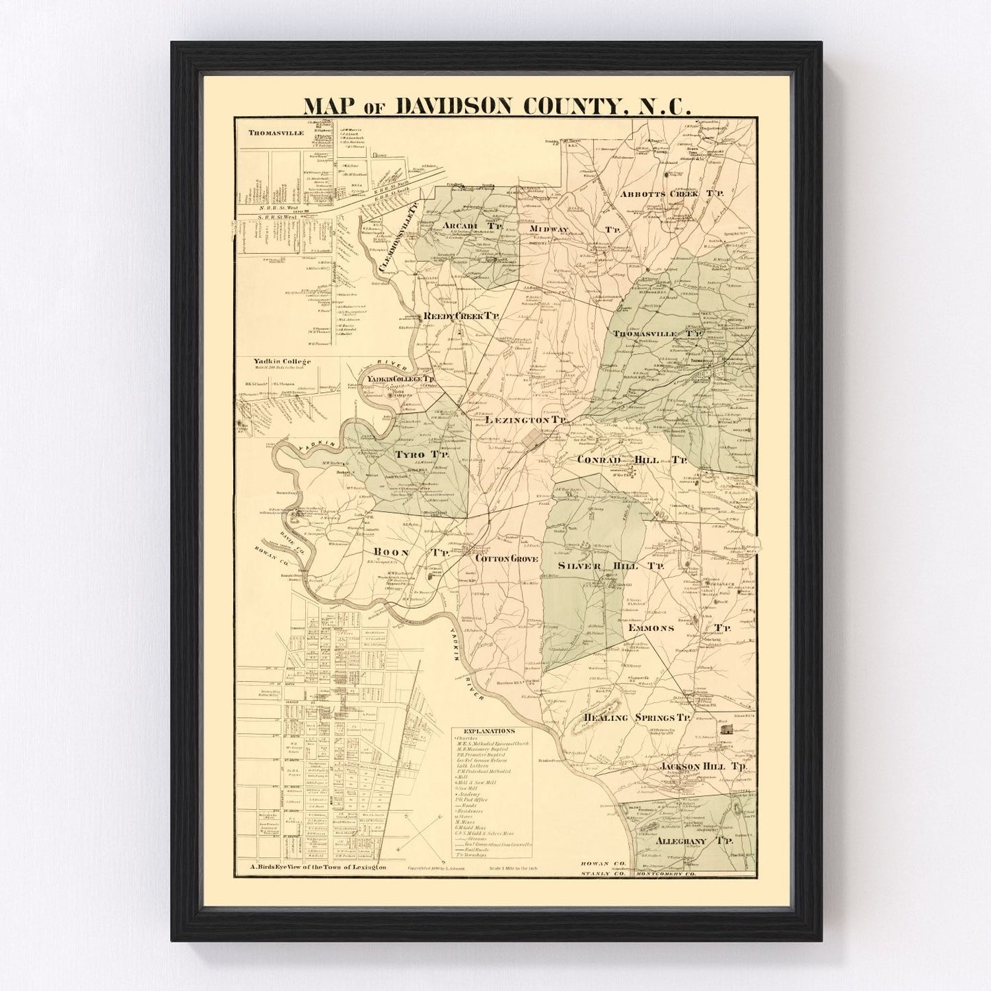 Vintage map of Davidson County, North Carolina, 1890