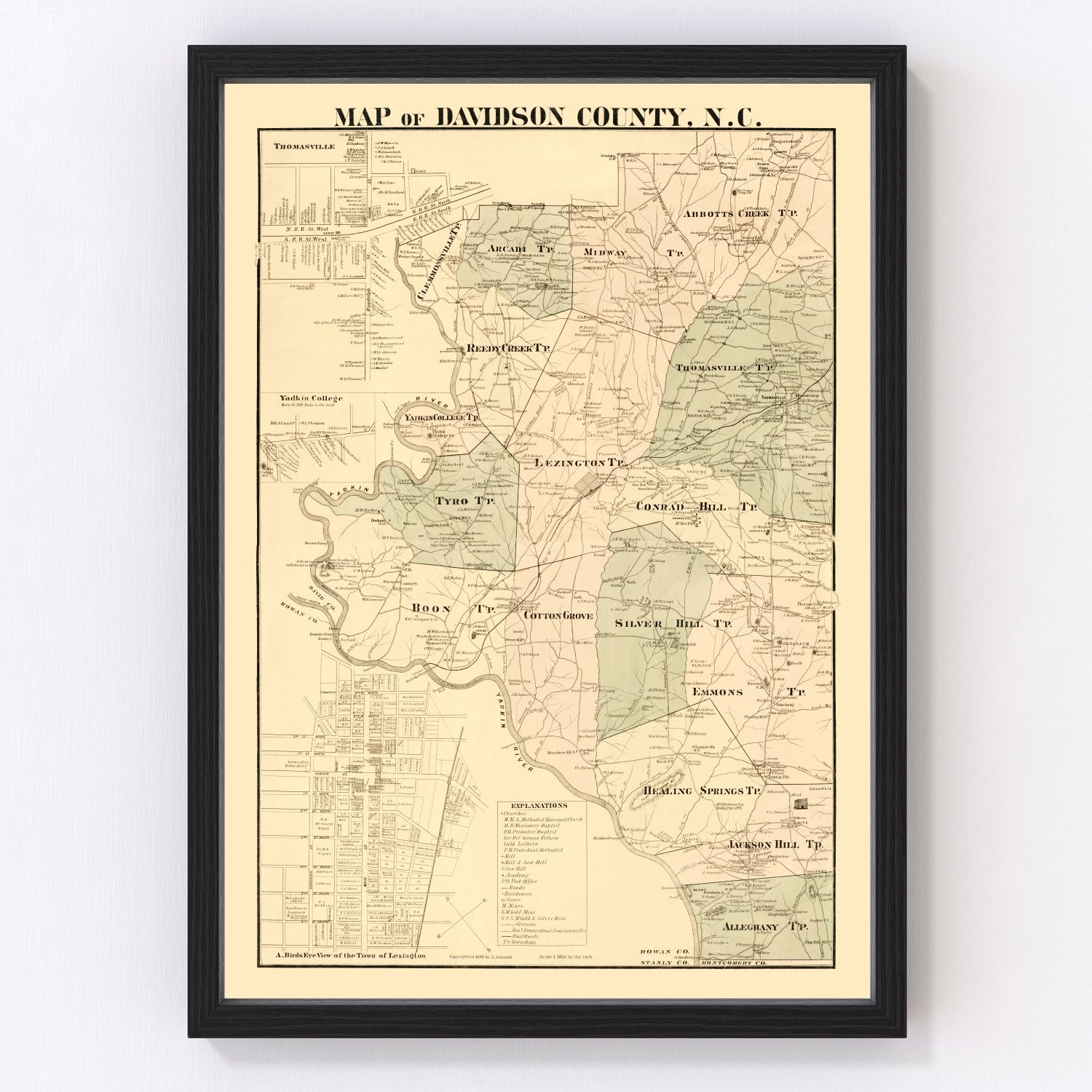 Vintage map of Davidson County, North Carolina, 1890