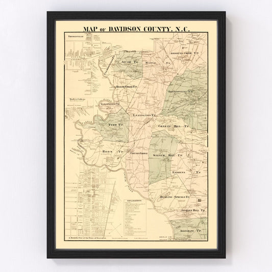 Vintage map of Davidson County, North Carolina, 1890