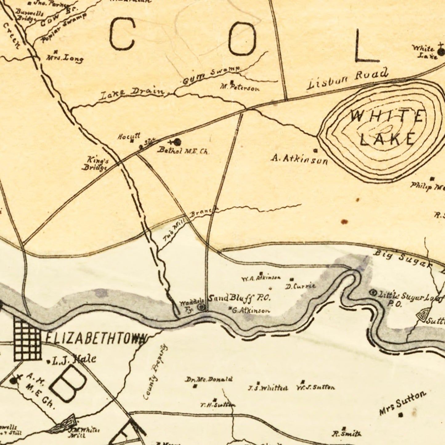 Vintage Map of Bladen County, North Carolina, 1885
