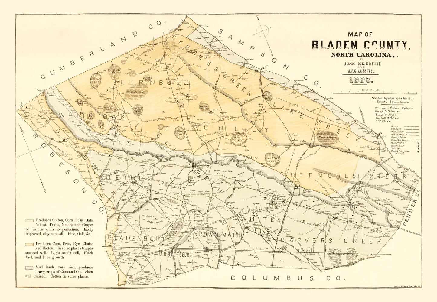 Vintage Map of Bladen County, North Carolina, 1885