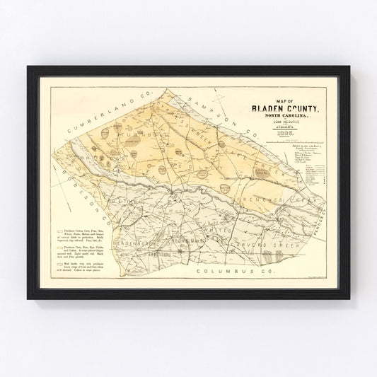 Vintage map of Bladen County, North Carolina, 1885