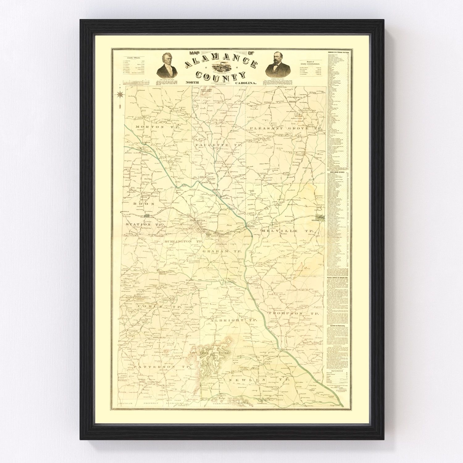 Vintage map of Alamance County, North Carolina, 1893 - restored print
