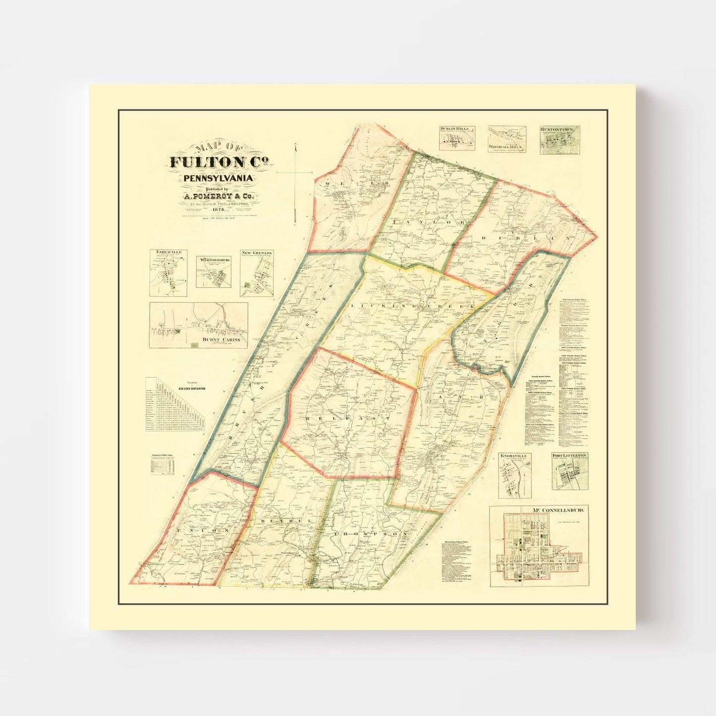 Vintage Map of Fulton County, Pennsylvania, 1873