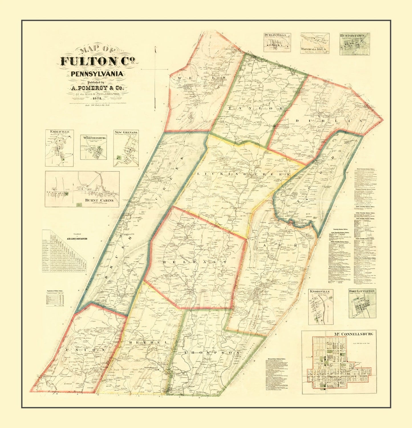 Vintage Map of Fulton County, Pennsylvania, 1873