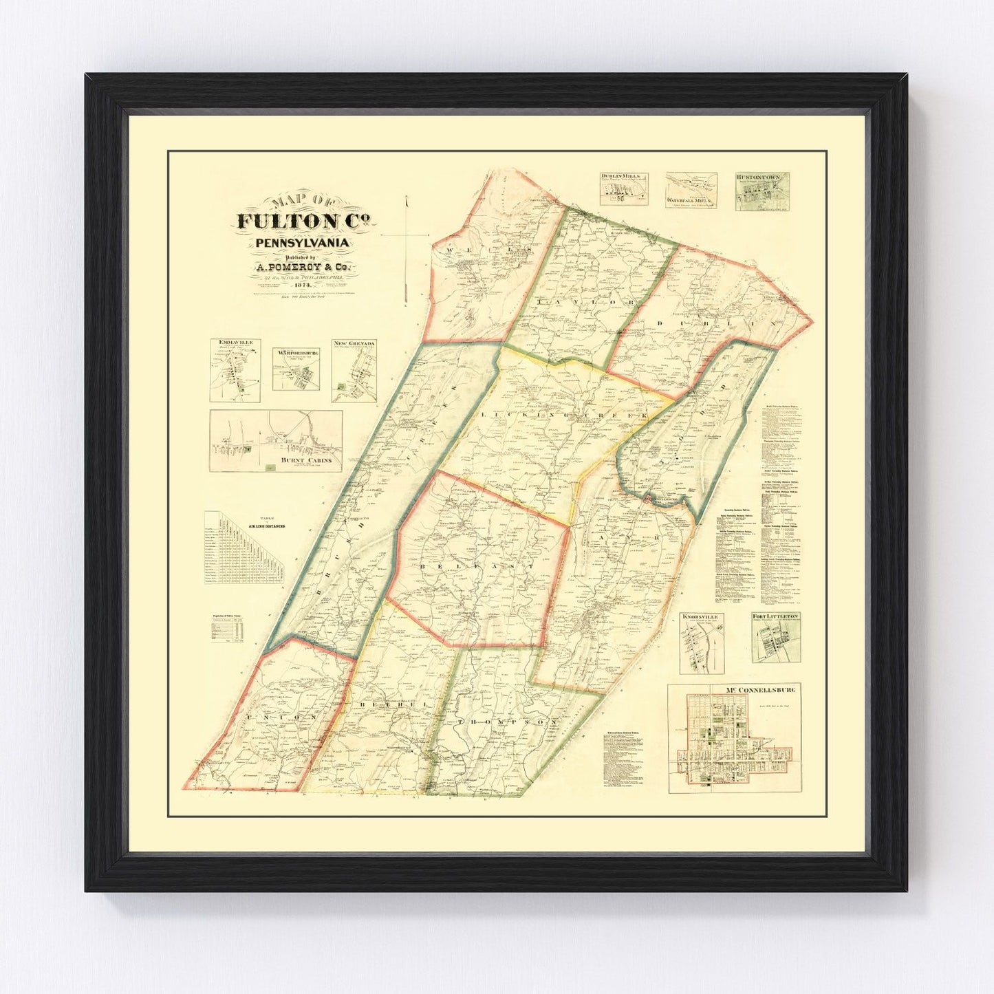 vintage map of Fulton County, Pennsylvania, 1873