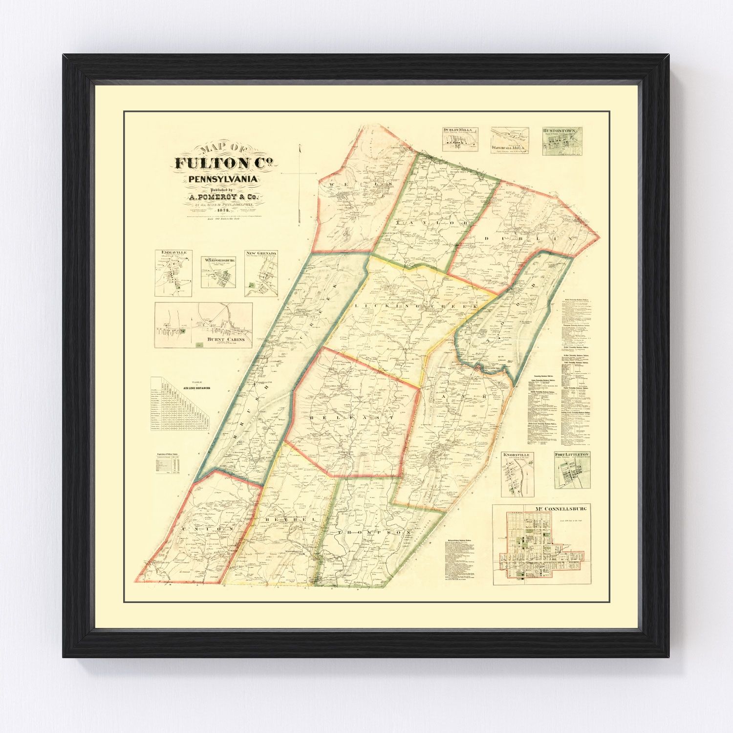 vintage map of Fulton County, Pennsylvania, 1873