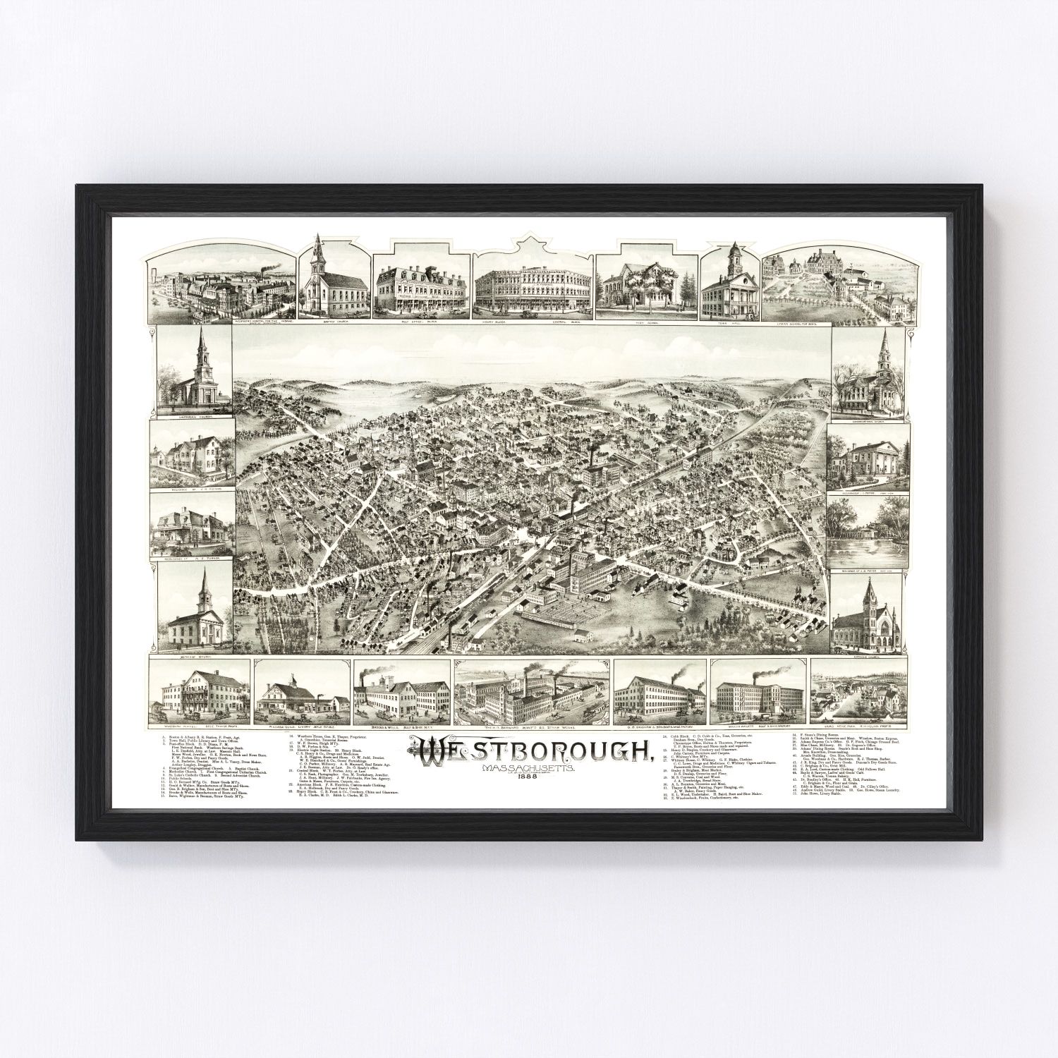 Vintage map of Westborough, Massachusetts, 1888 - Worcester County restored print