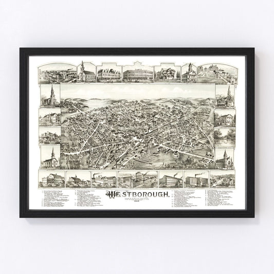 Vintage map of Westborough, Massachusetts, 1888 - Worcester County restored print