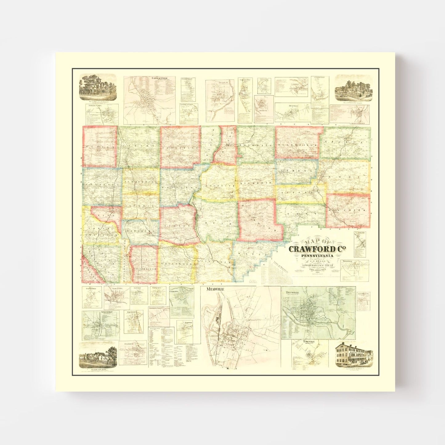 Vintage Map of Crawford County, Pennsylvania 1865