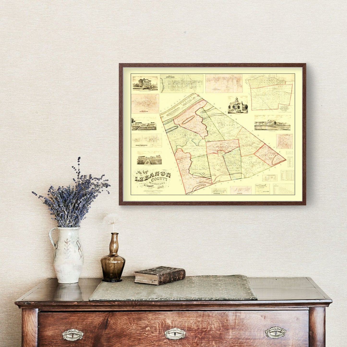 Vintage Map of Lebanon County, Pennsylvania, 1860