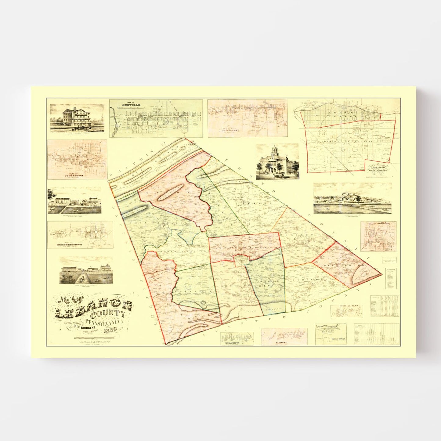 Vintage Map of Lebanon County, Pennsylvania, 1860