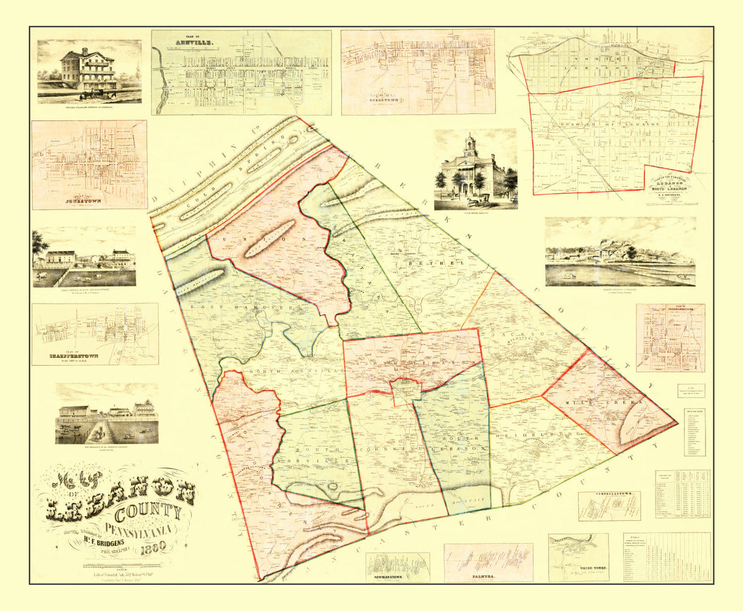 Vintage Map of Lebanon County, Pennsylvania, 1860