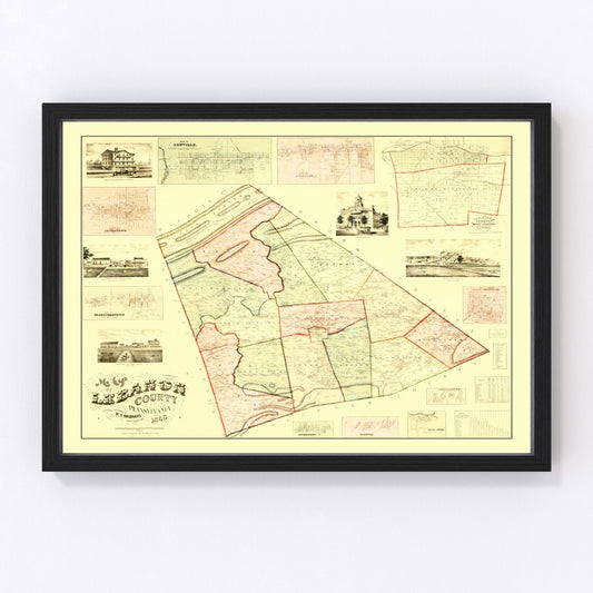 Vintage map of Lebanon County, Pennsylvania, 1860