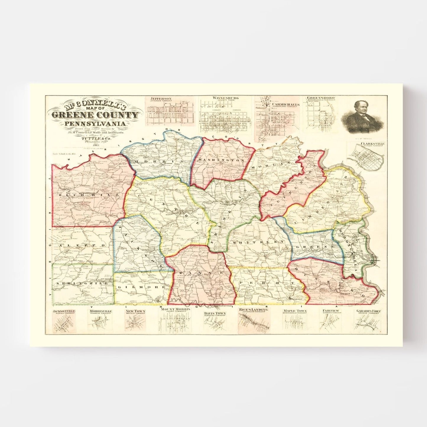 Vintage Map of Greene County, Pennsylvania, 1865