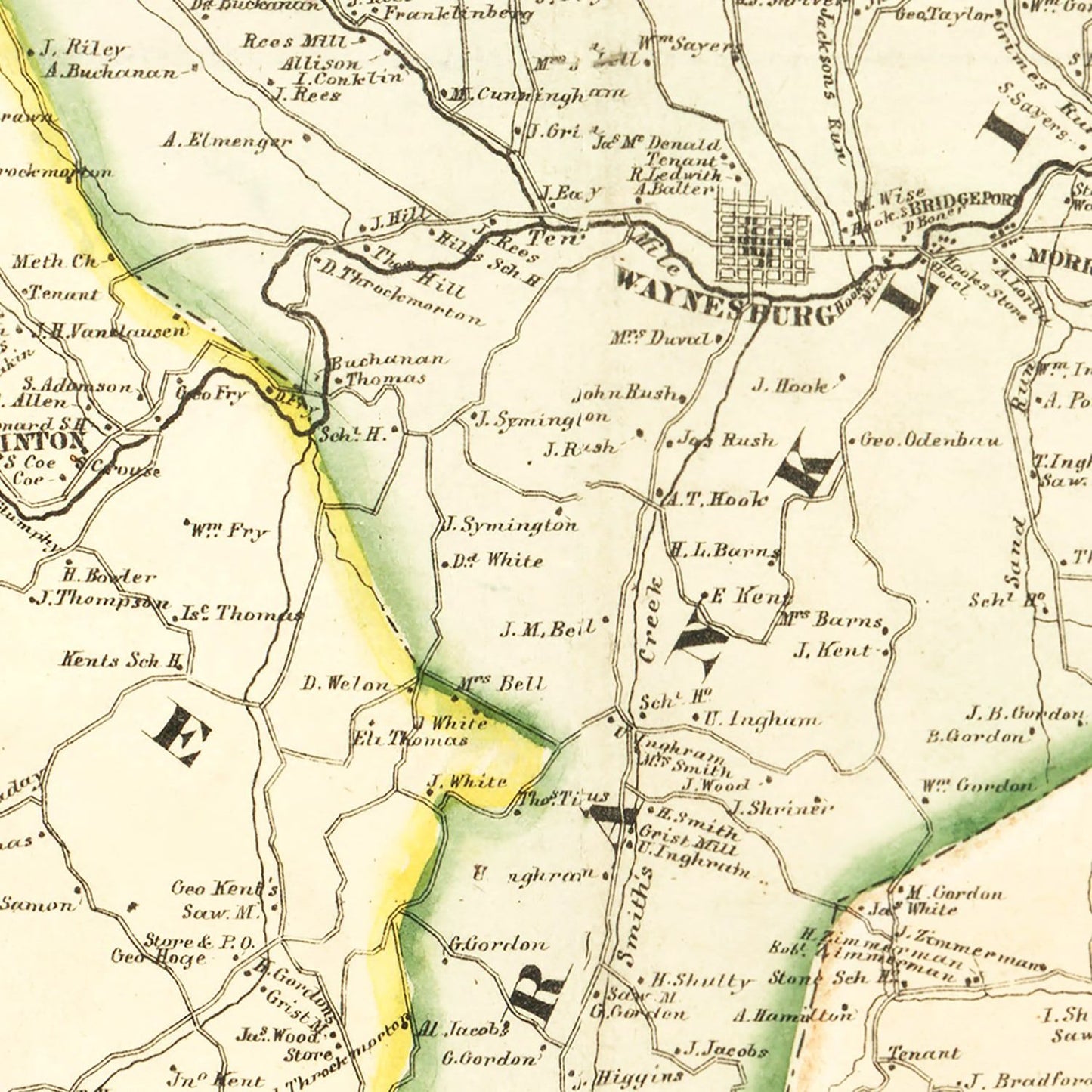 Vintage Map of Greene County, Pennsylvania, 1865