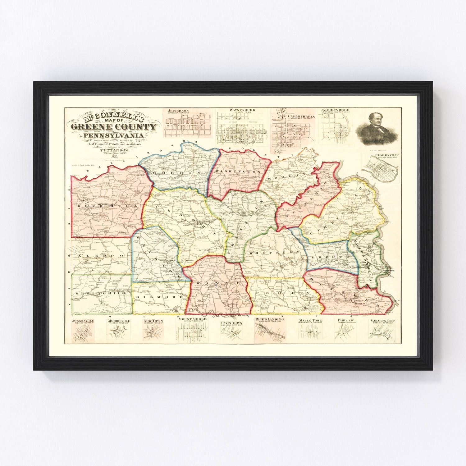 vintage map of Greene County, Pennsylvania, 1865