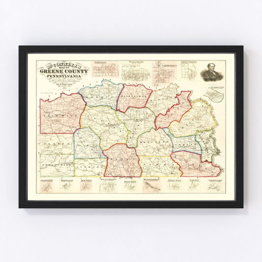 vintage map of Greene County, Pennsylvania, 1865