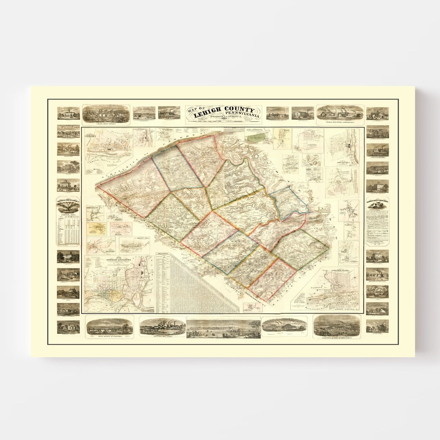 Vintage Map of Lehigh County, Pennsylvania, 1865