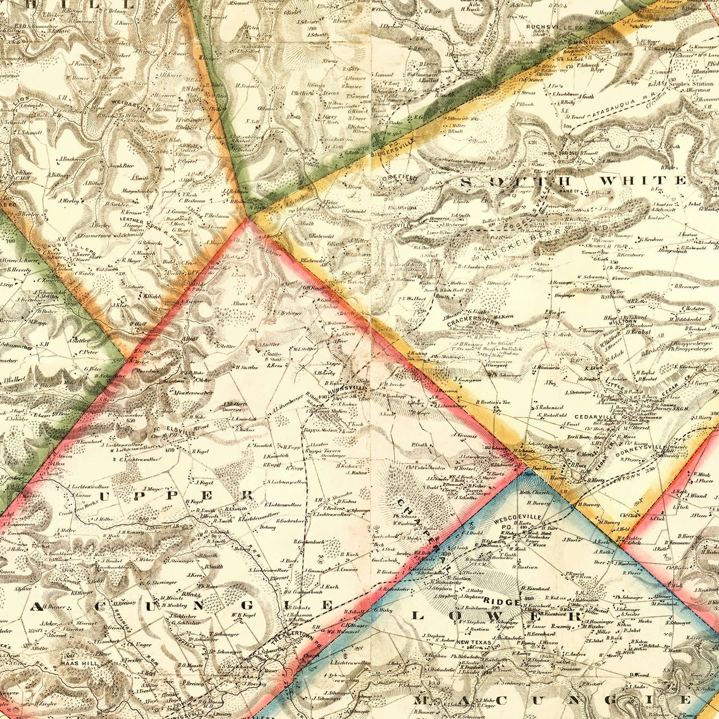 Vintage Map of Lehigh County, Pennsylvania, 1865
