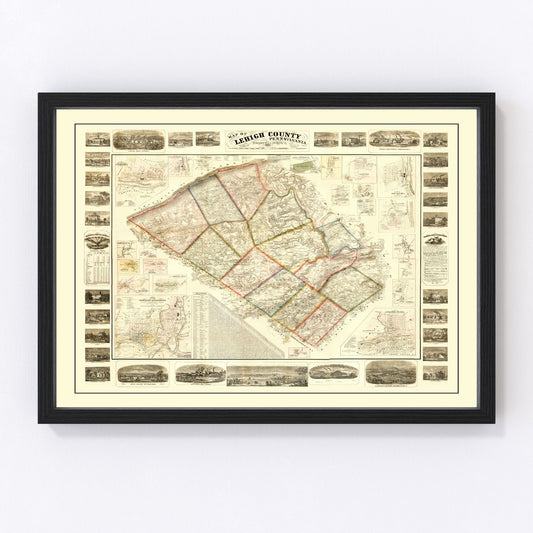 Vintage map of Lehigh County, Pennsylvania, 1865