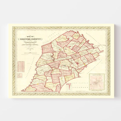 Vintage Map of Chester County, Pennsylvania 1847