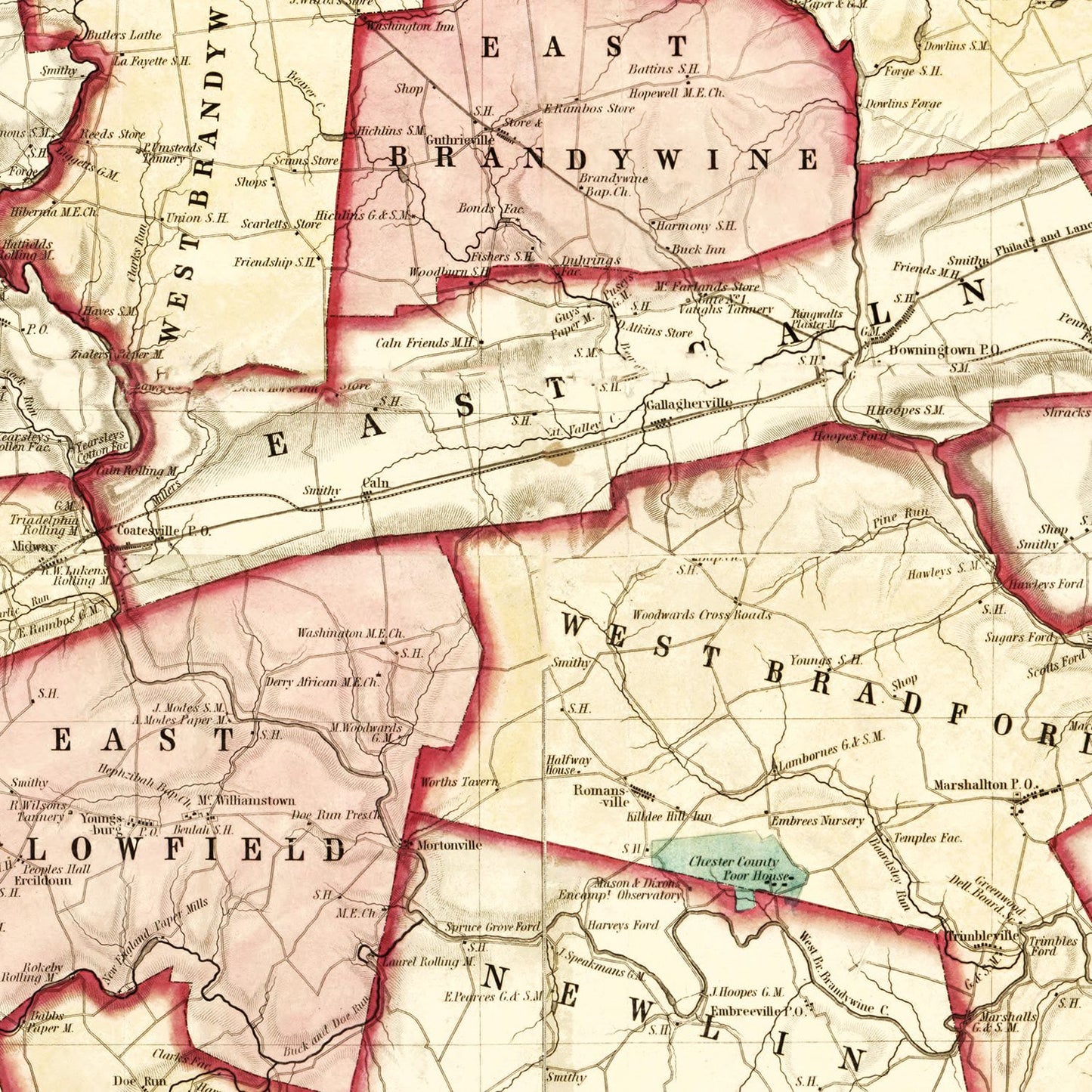 Vintage Map of Chester County, Pennsylvania 1847