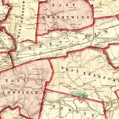 Vintage Map of Chester County, Pennsylvania 1847