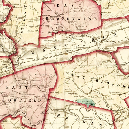 Vintage Map of Chester County, Pennsylvania 1847