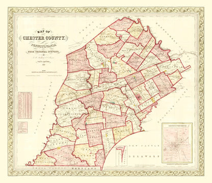 Vintage Map of Chester County, Pennsylvania 1847