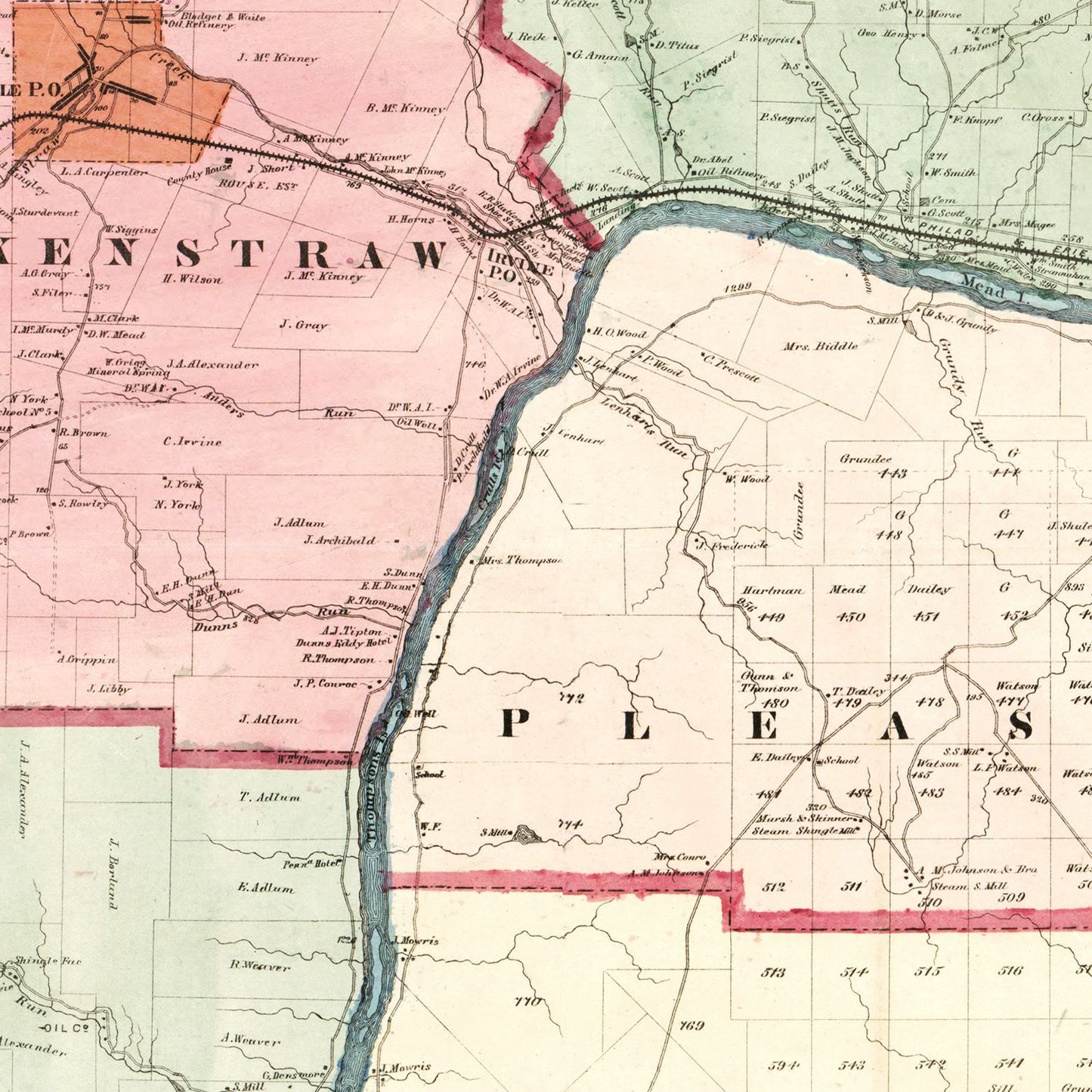 Vintage Map of Warren County, Pennsylvania, 1865 Print