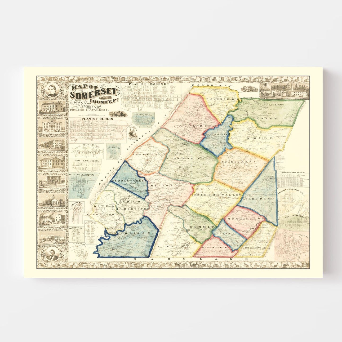 Vintage Map of Somerset County, Pennsylvania, 1860