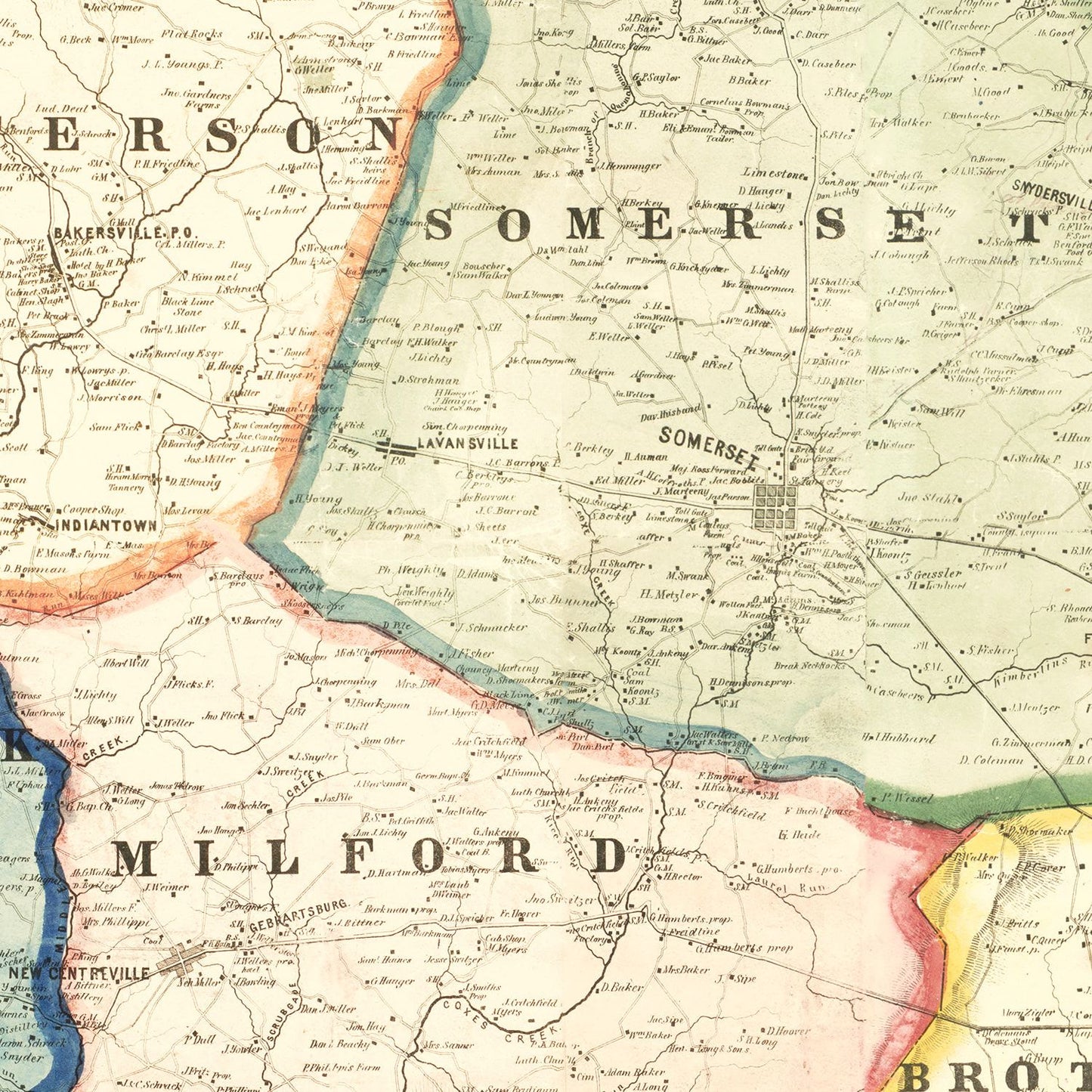 Vintage Map of Somerset County, Pennsylvania, 1860