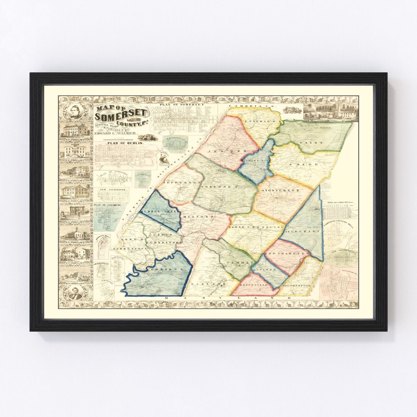 vintage map of Somerset County, Pennsylvania, 1860