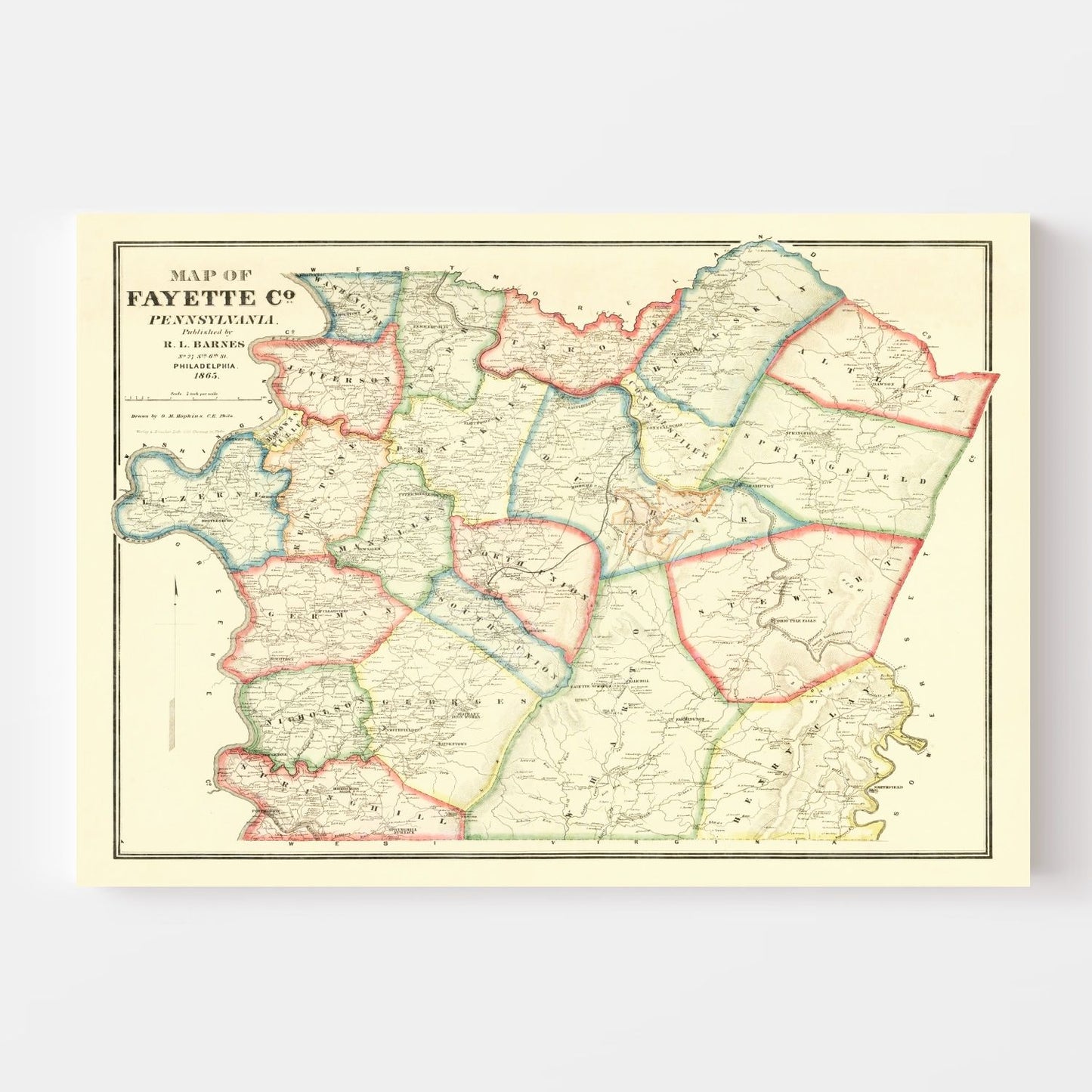 Vintage Map of Fayette County, Pennsylvania, 1865