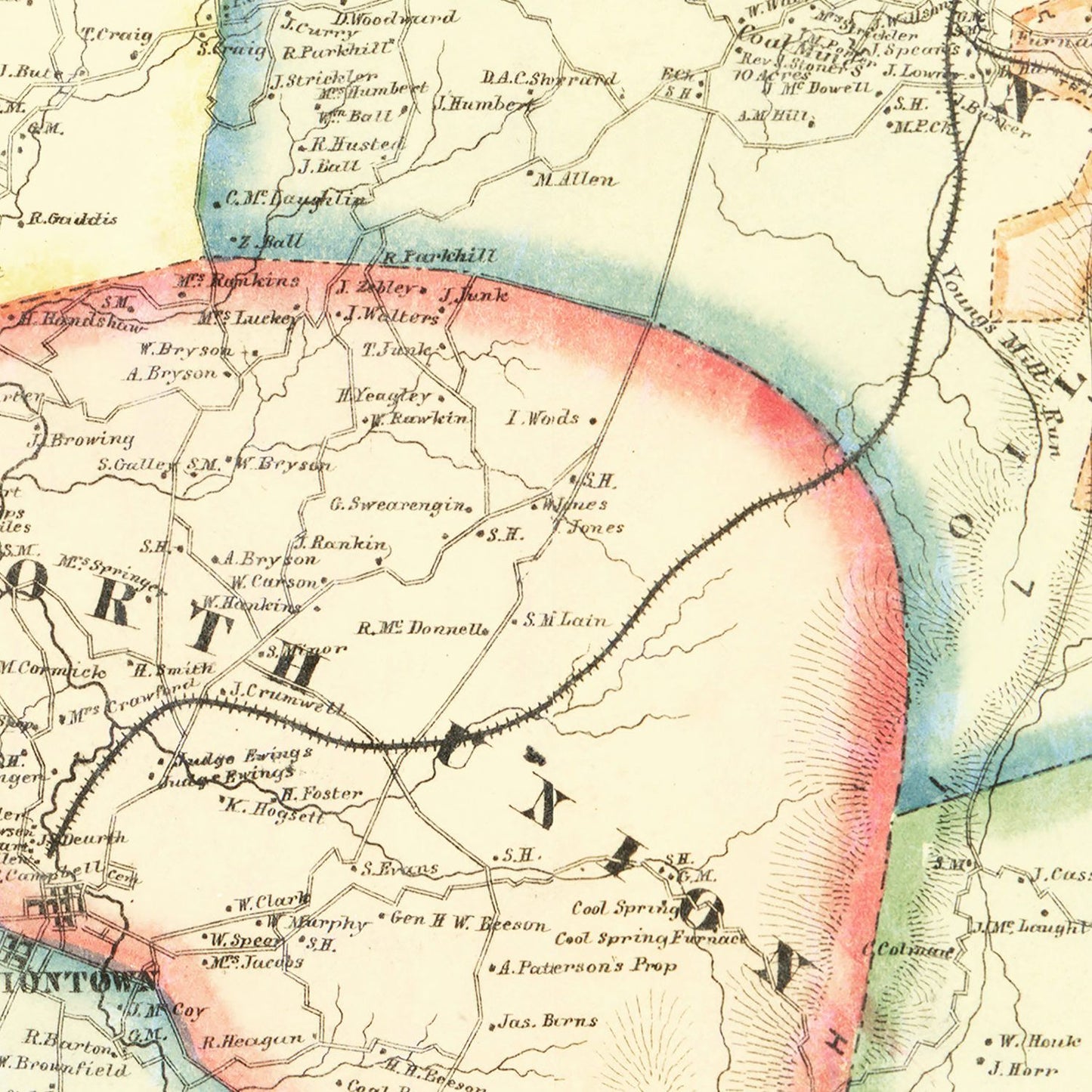 Vintage Map of Fayette County, Pennsylvania, 1865