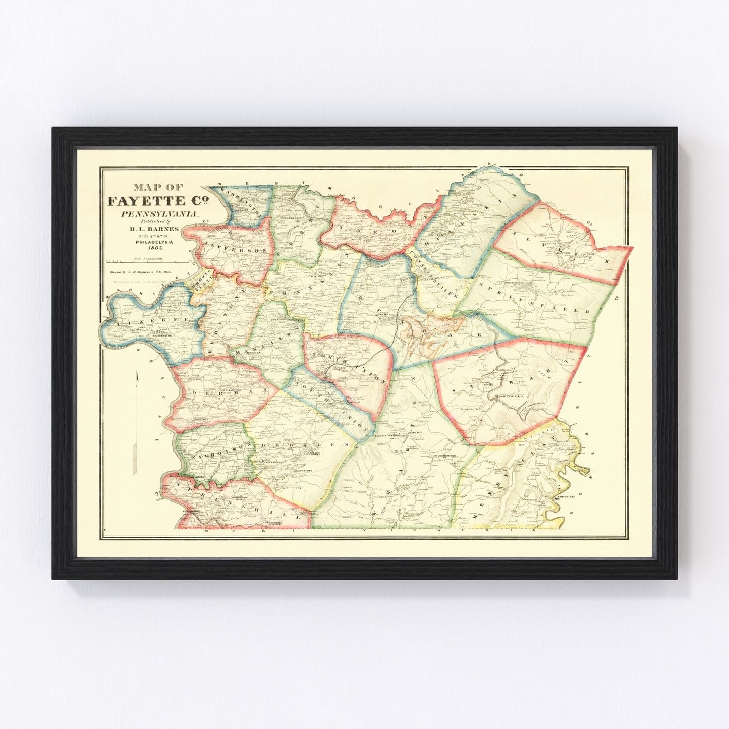 vintage map of Fayette County, Pennsylvania, 1865