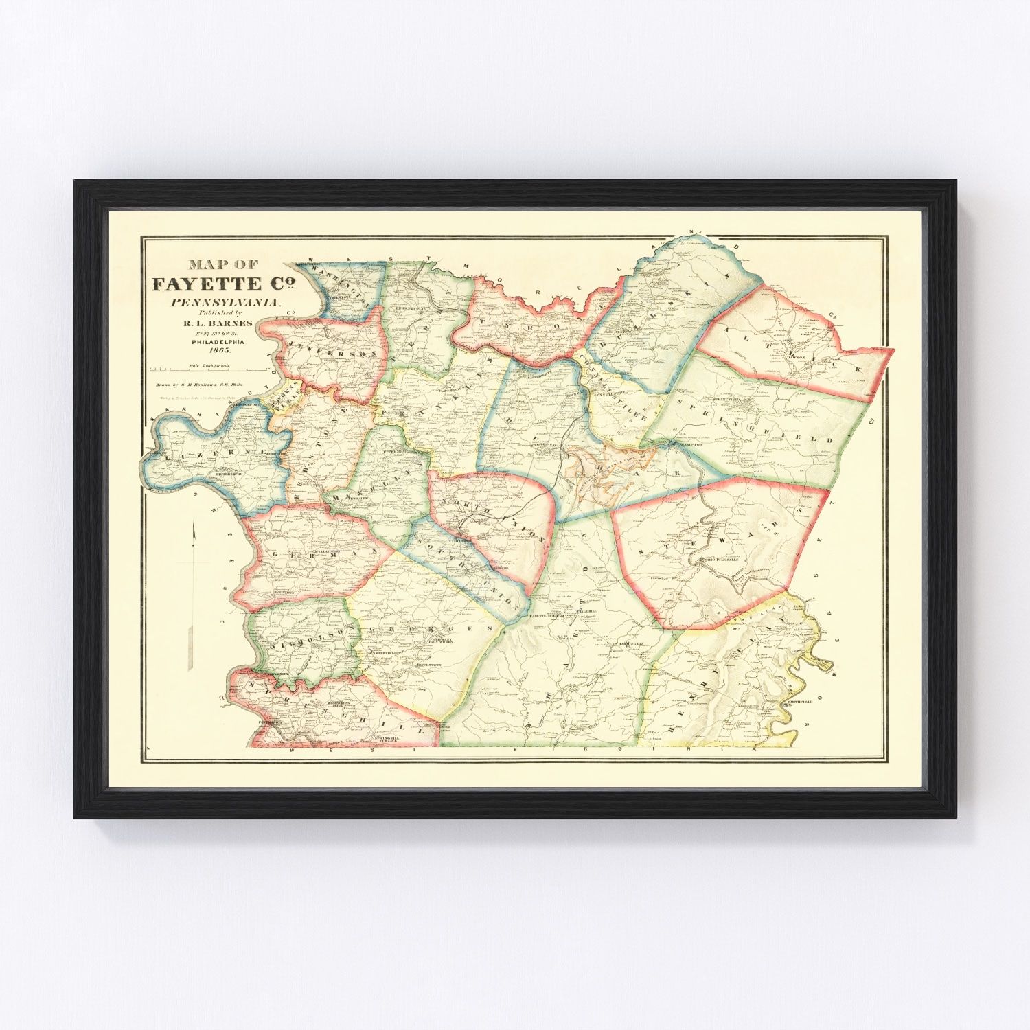 vintage map of Fayette County, Pennsylvania, 1865