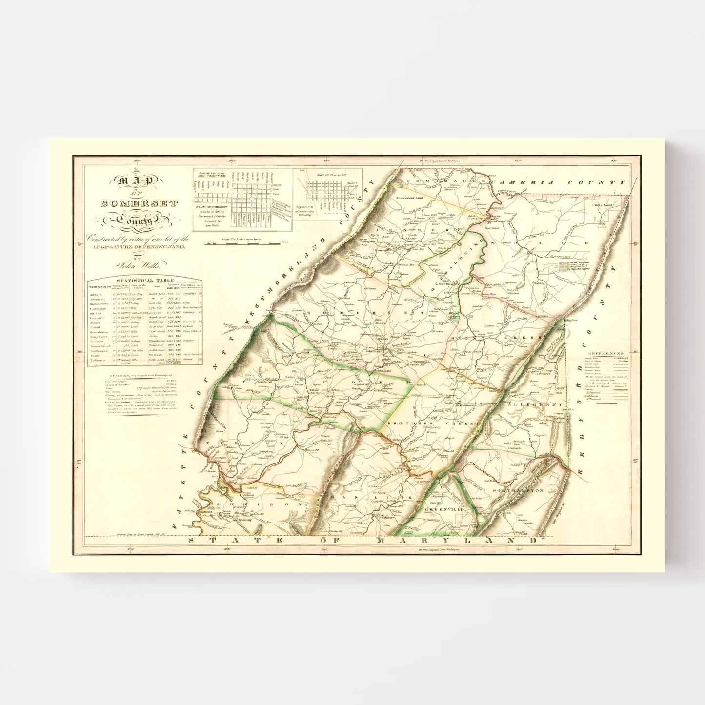 Vintage Map of Somerset County, Pennsylvania, 1830