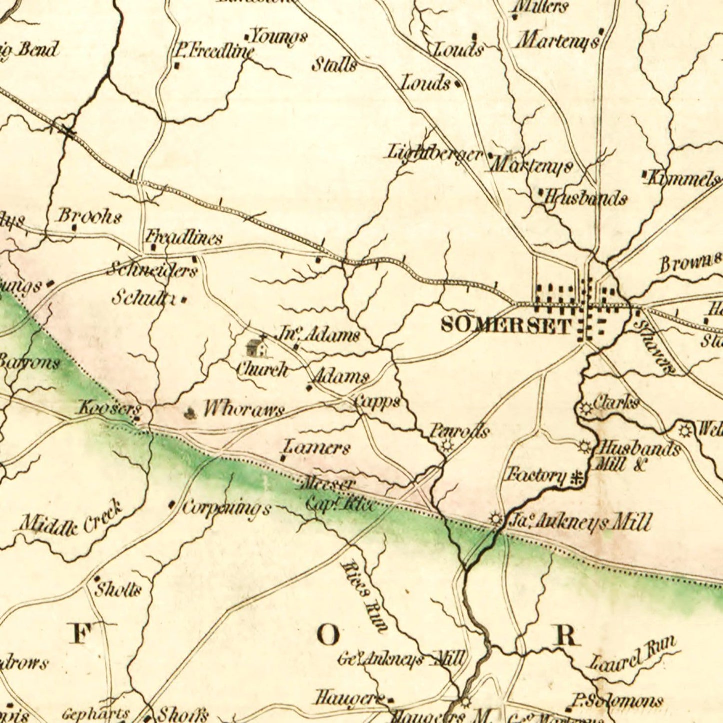 Vintage Map of Somerset County, Pennsylvania, 1830