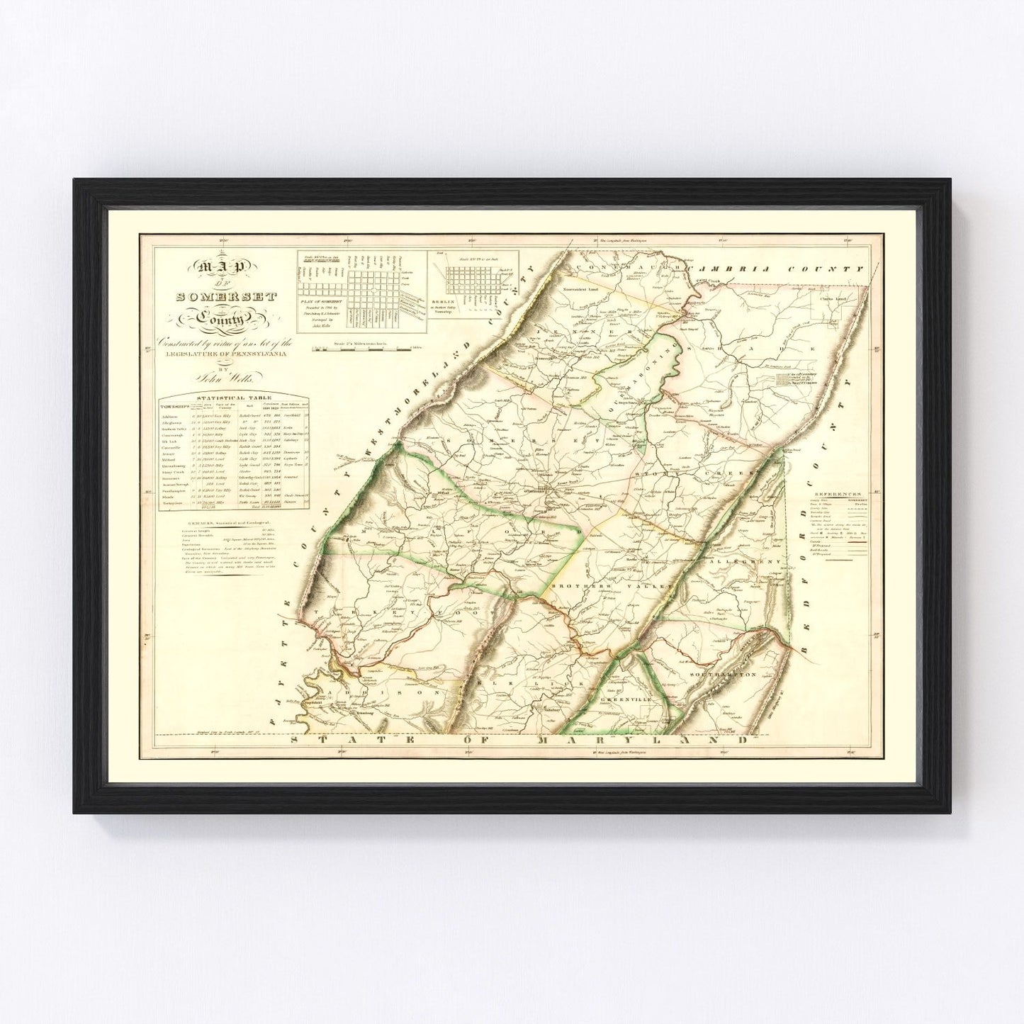 Vintage map of Somerset County, Pennsylvania, 1830
