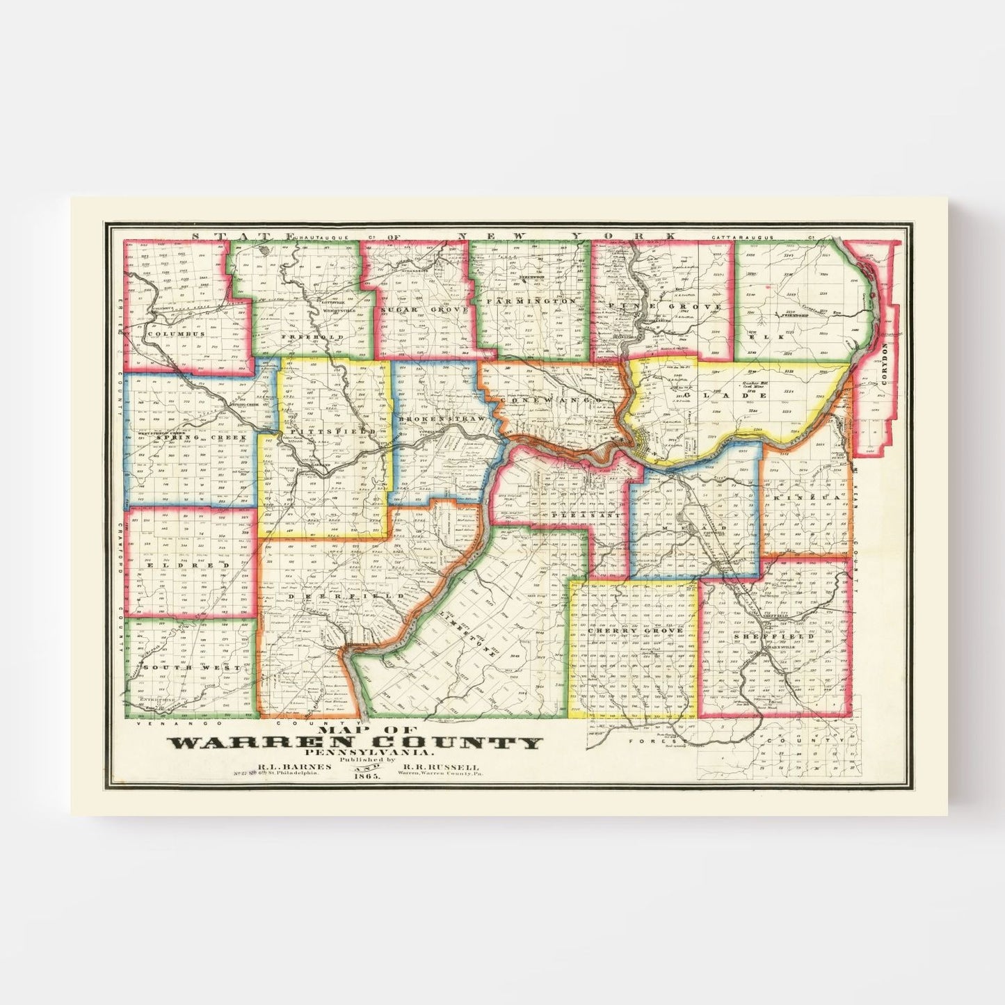Vintage Map of Warren County, Pennsylvania, 1865