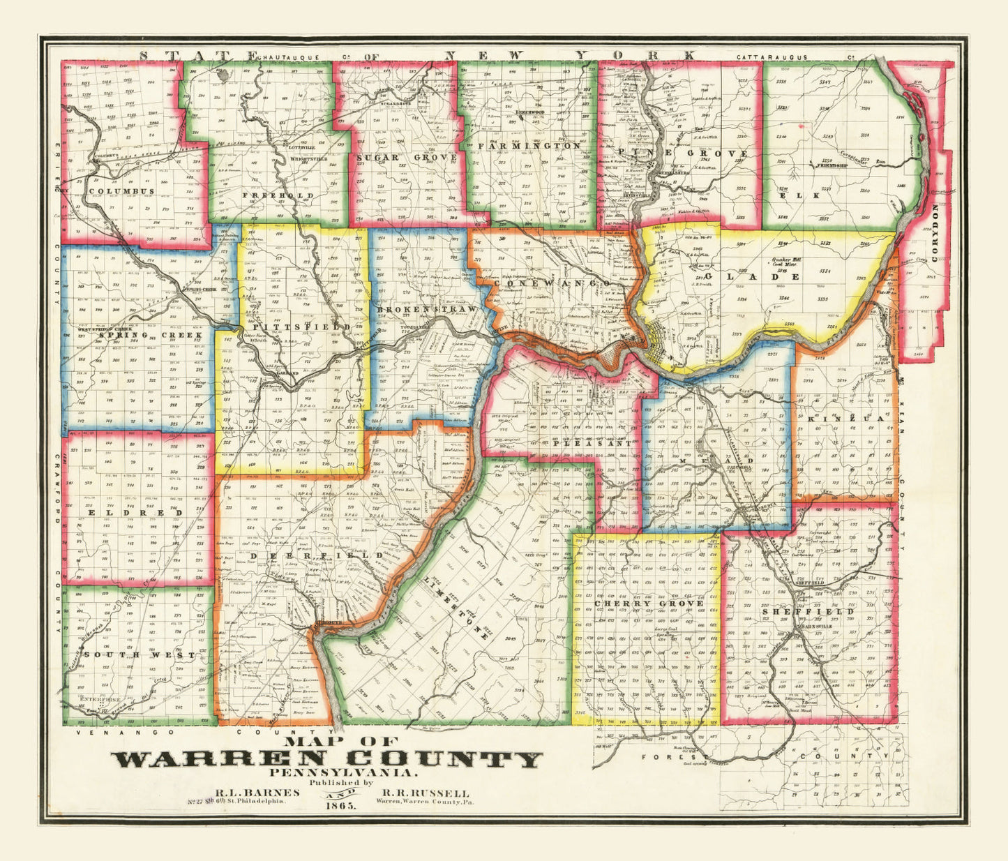 Vintage Map of Warren County, Pennsylvania, 1865