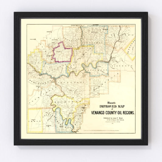 Vintage map of Venango County, Pennsylvania, 1865