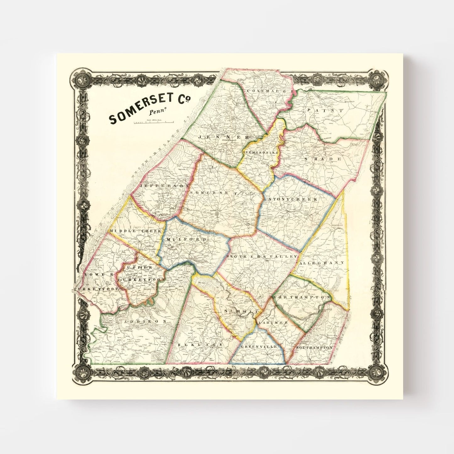 Vintage Map of Somerset County, Pennsylvania, 1860 II