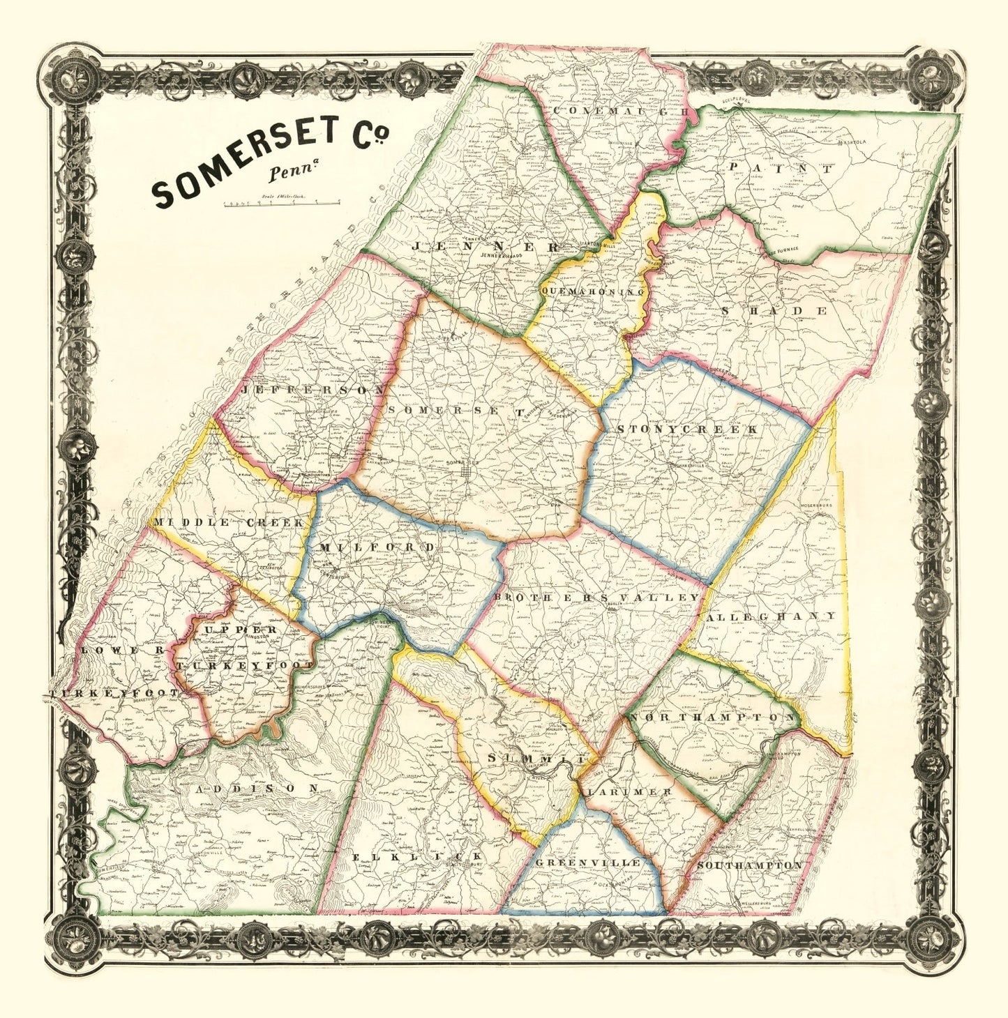 Vintage Map of Somerset County, Pennsylvania, 1860 II