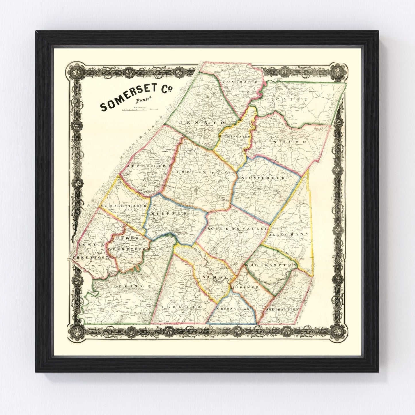 Vintage map of Somerset County, Pennsylvania, 1860