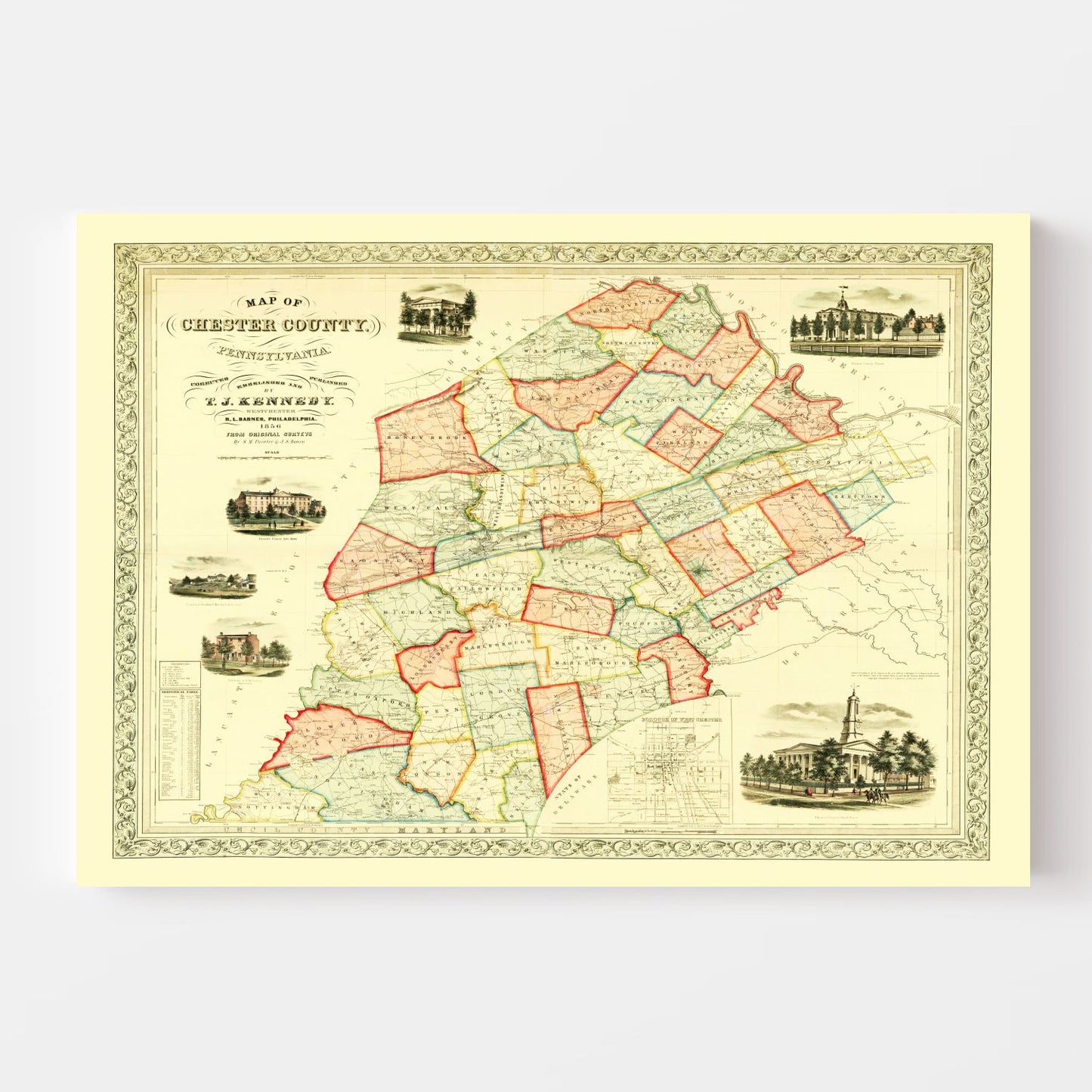 Vintage Map of Chester County, Pennsylvania, 1856