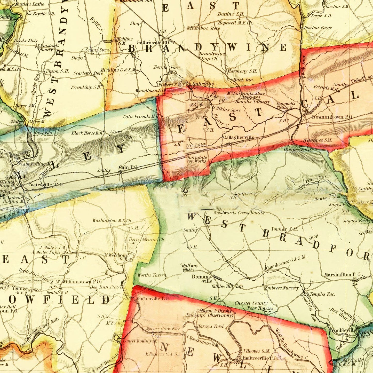 Vintage Map of Chester County, Pennsylvania, 1856